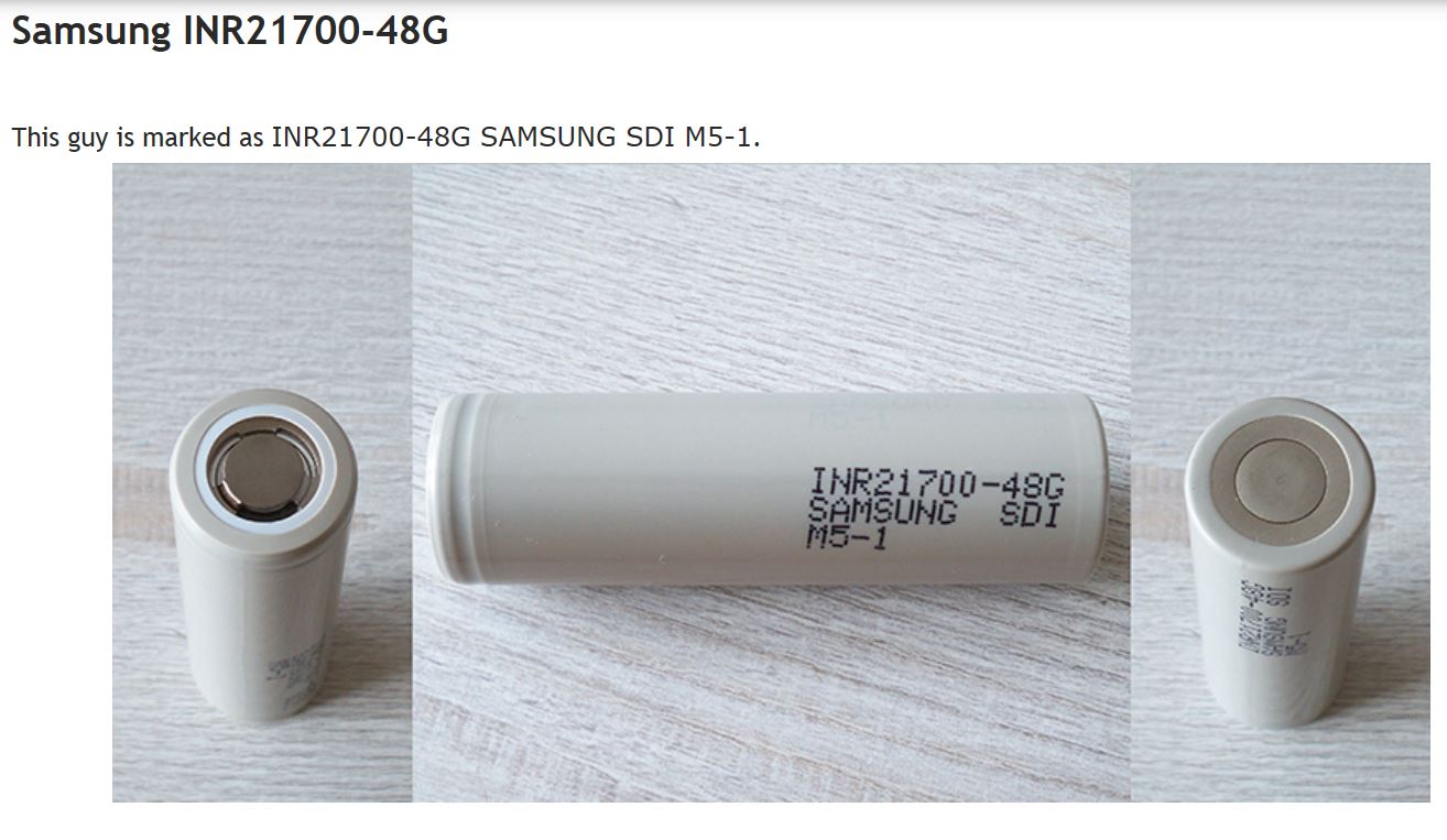 三星INR21700 48G 4,800毫安时锂离子充电电池